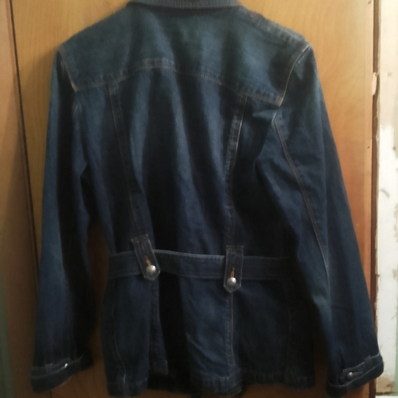 Woman's LRL Lauren Jeans Co. Ralph Lauren Denim Belted Jacket Dark Blue Harbor L - Picture 5 of 12
